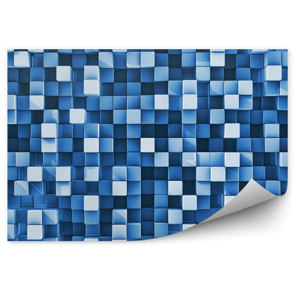 Papier peint Cube 3d bleu carrés en perspective
