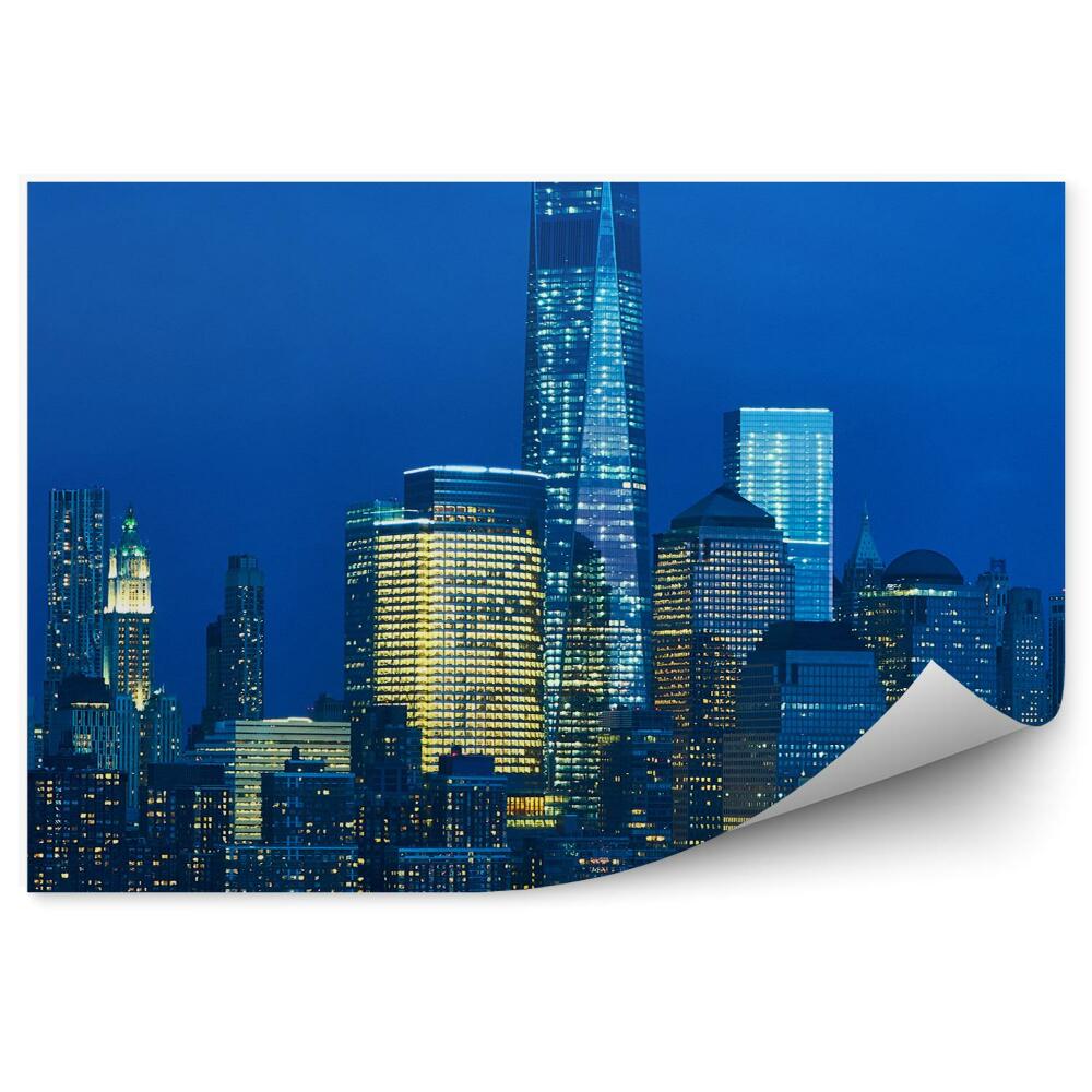 Papier peint Manhattan skyline gratte-ciel lumière de nuit