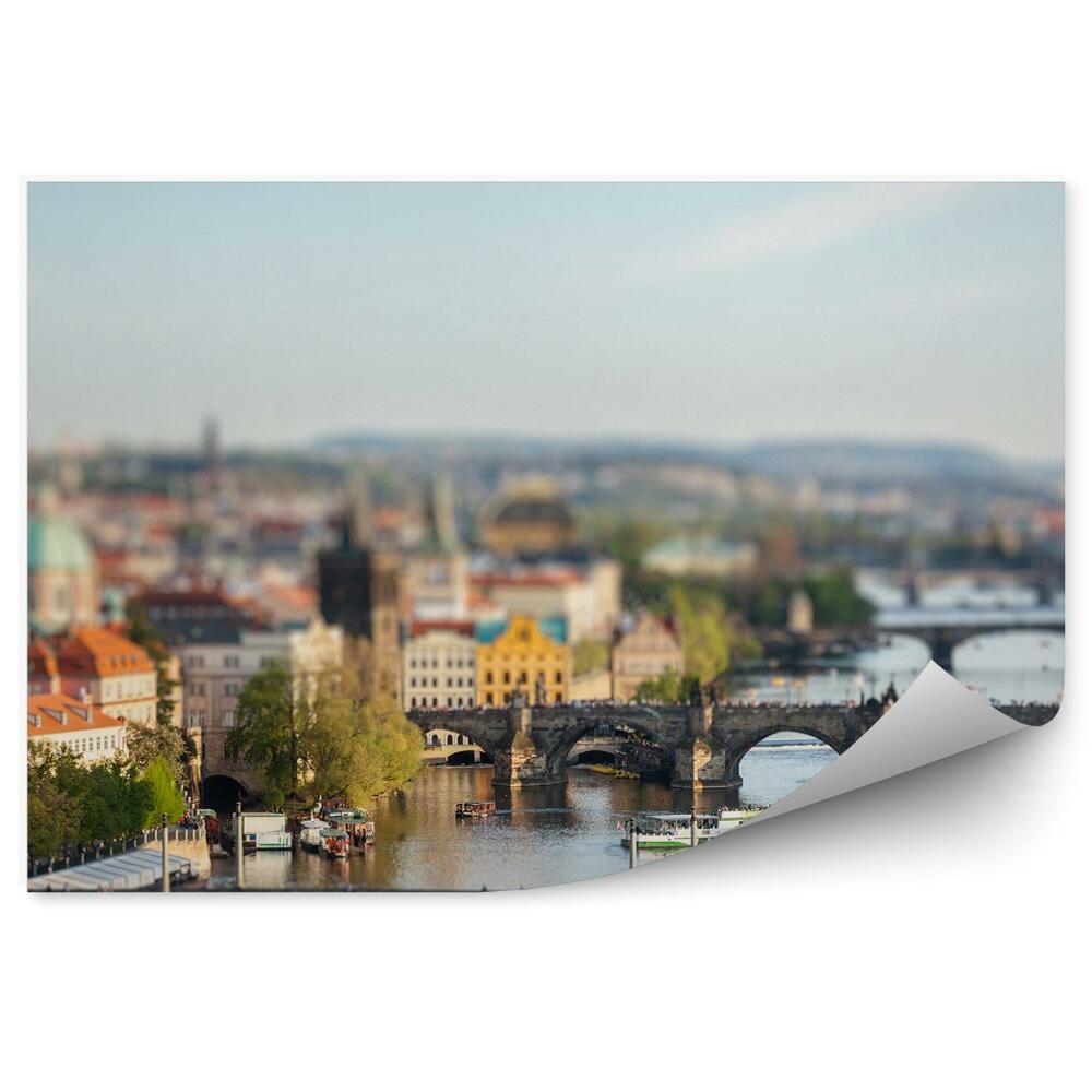 Papier peint Panorama De La Ville Pont De La Vltava Prague Bateaux Ferry