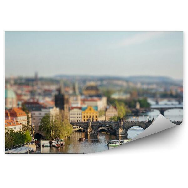 Papier peint Panorama De La Ville Pont De La Vltava Prague Bateaux Ferry