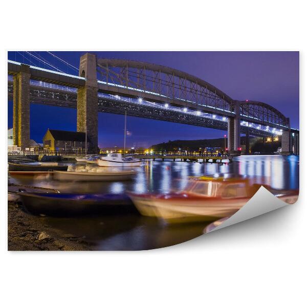 Papier peint Pont de nuit bateaux lumière Cornouailles