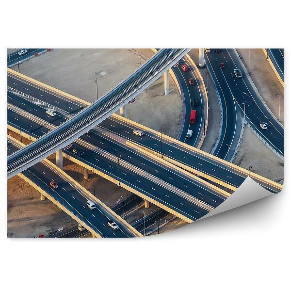 Papier peint Vue aérienne d'une route, de ponts et de voitures