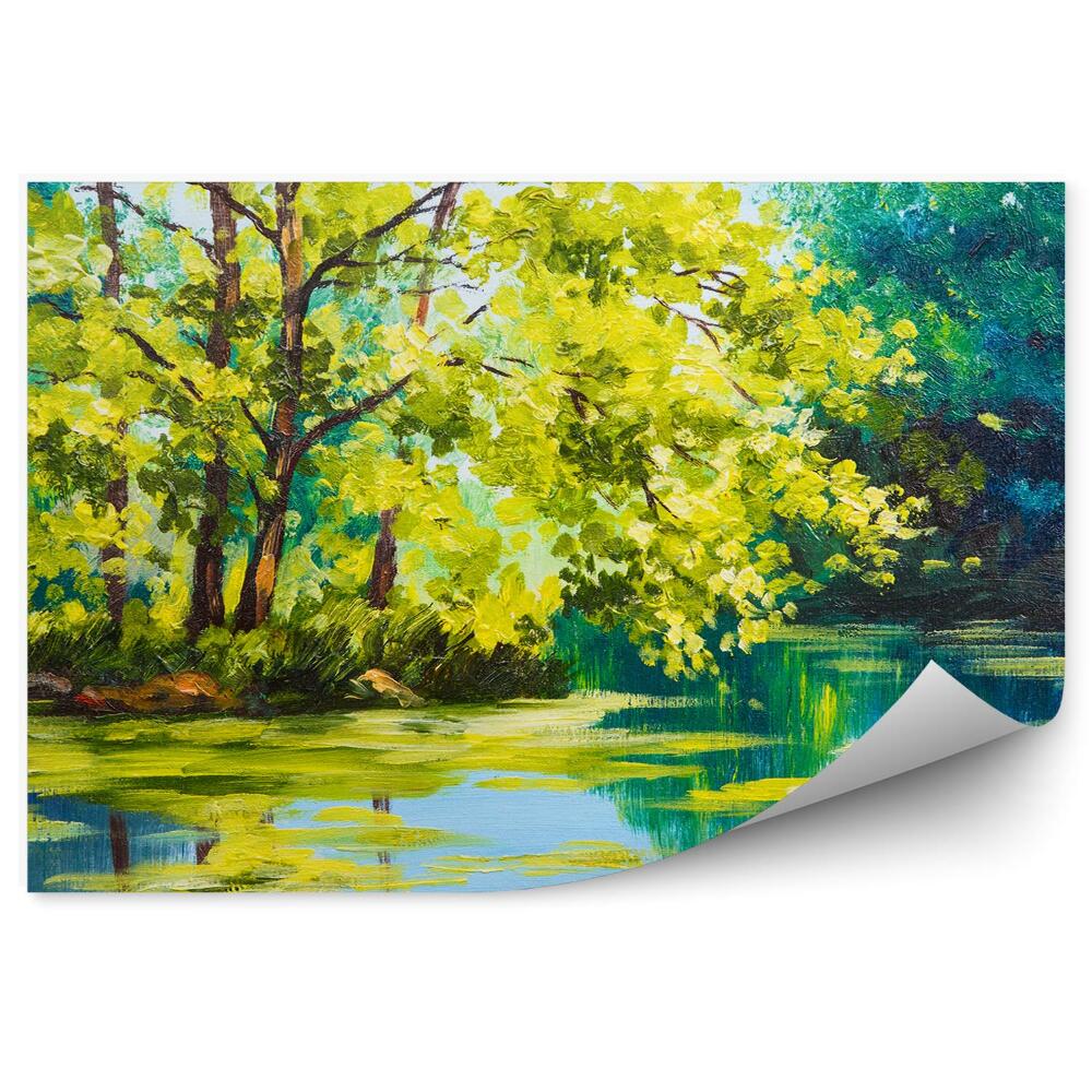 Papier peint Lac Arbre Ciel Peinture À L'huile