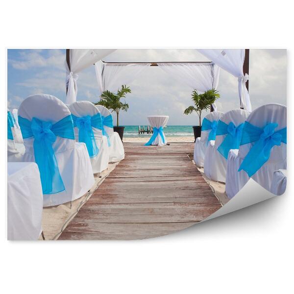 Papier peint Fleurs de mariage romantique Plage Mer des Caraïbes Ciel nuageux