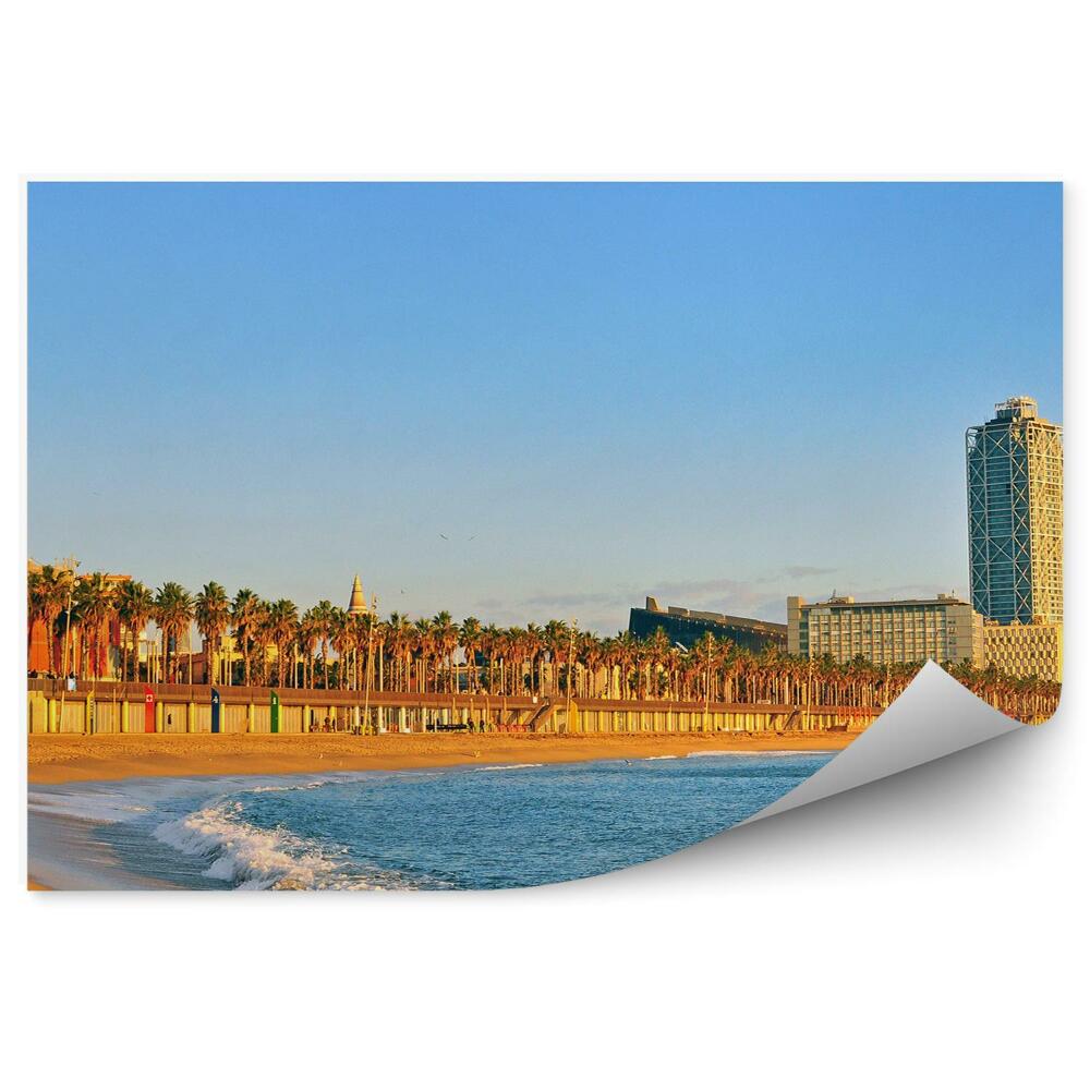 Papier peint Plage Océan Palmiers Bâtiments Barcelone Espagne