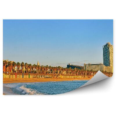 Papier peint Plage Océan Palmiers Bâtiments Barcelone Espagne