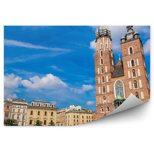 Papier peint Église Sainte-Marie Place du marché Cracovie Nuages de ciel
