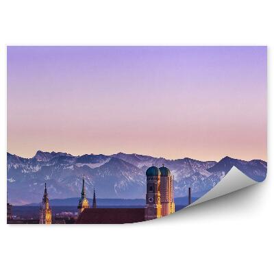 Papier peint Alpes Bavaroises Munich Neige Hiver Coucher De Soleil