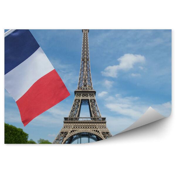 Papier peint Drapeau français sur fond de tour Eiffel