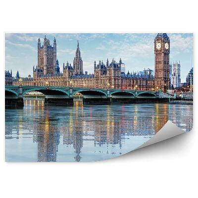 Papier peint Palais de Westminster Big Ben Pont Tamise Londres Ciel nuageux