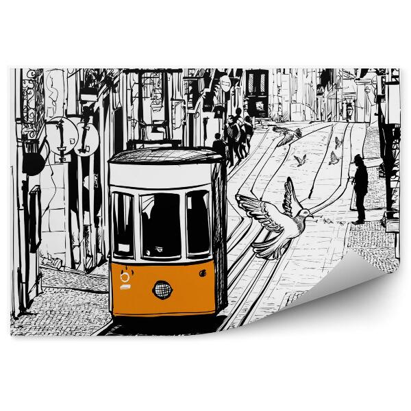 Tapisserie murale Trams à Lisbonne près de la place du Chiado