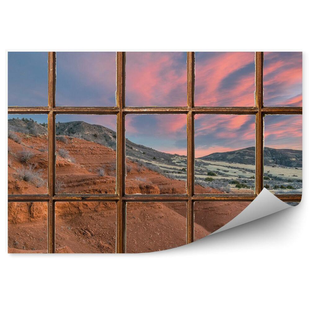 Papier peint Fenêtre en bois avec vue sur les montagnes