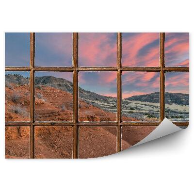 Papier peint Fenêtre en bois avec vue sur les montagnes