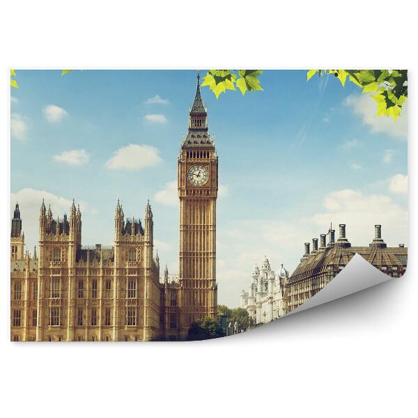 Papier peint Westminster Palace Big Ben Bridge Thames London Ciel Nuages Lierre