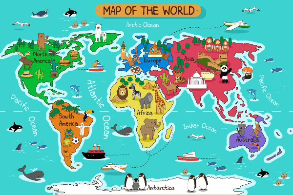 Papier peint Carte du monde pour enfants