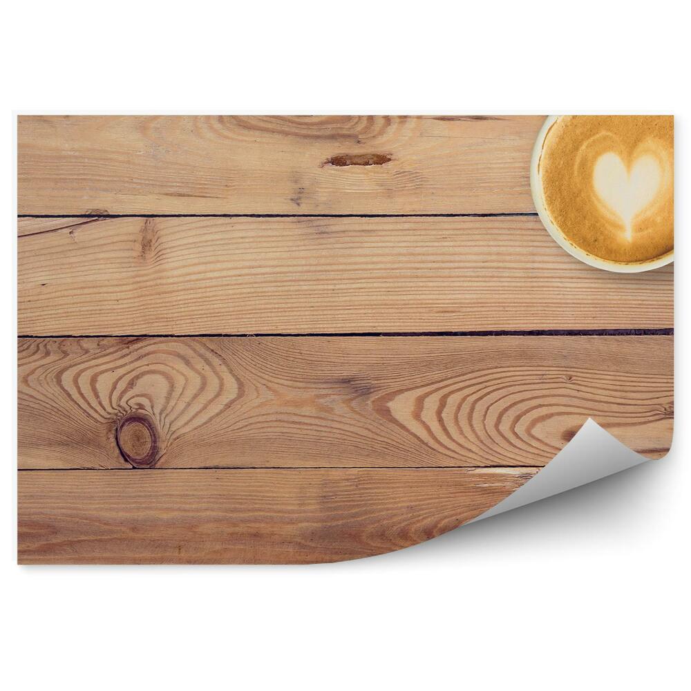 Papier peint panoramique Table en bois planche tasse tasse à café mousse