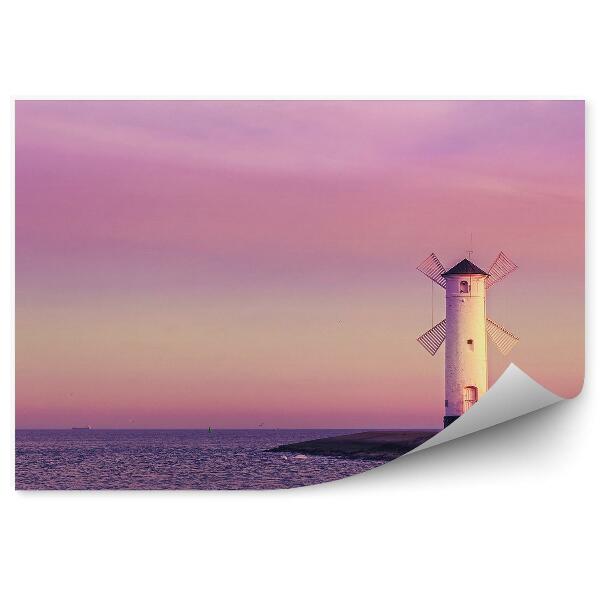 Papier peint Phare sur la mer Baltique Lumières violettes et roses