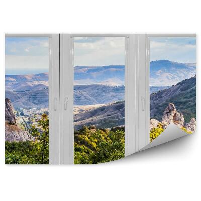 Papier peint Fenêtre donnant sur les montagnes et les arbres verts