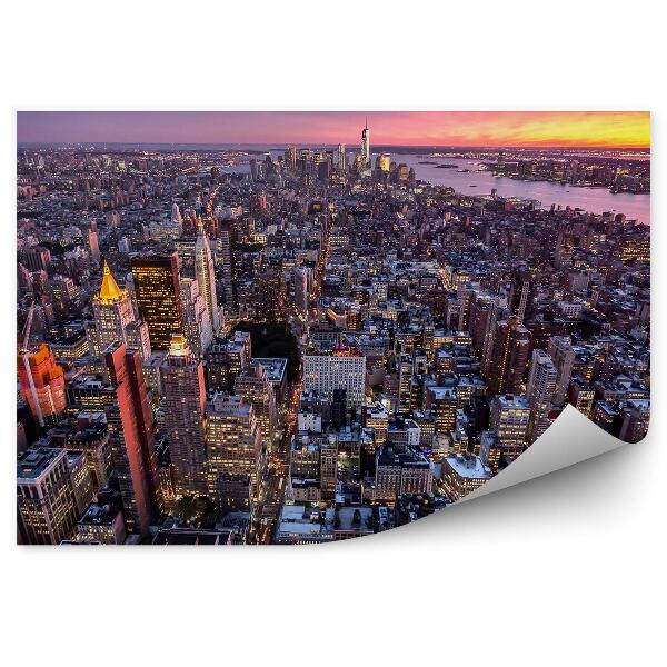 Papier peint Vue à vol d'oiseau New York Coucher de soleil Lumières