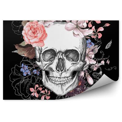 Papier peint panoramique Crâne et fleurs