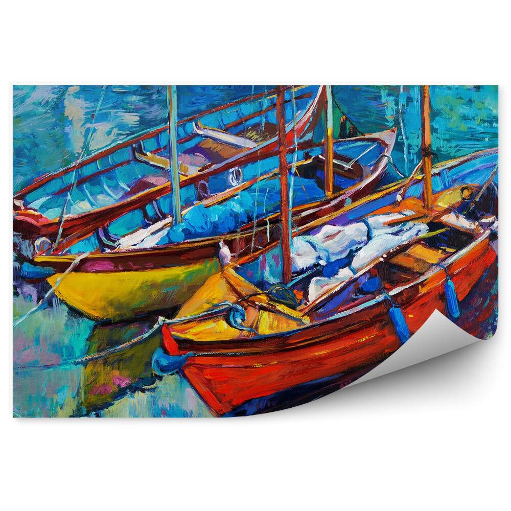 Papier peint Bateaux peints port eau couleurs