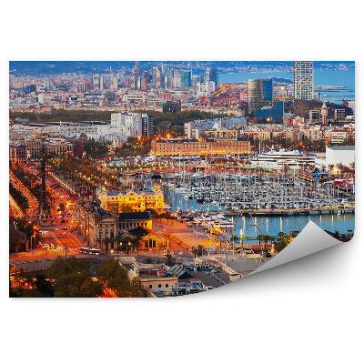 Papier peint Port Vell Barcelone Espagne Coucher de soleil Bateaux Bâtiments Catalogne Barcelone Espagne