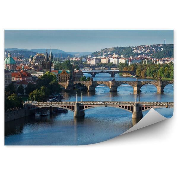 Papier peint Prague ville ponts vltava collines