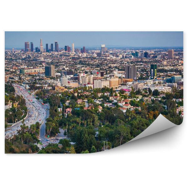 Papier peint Vue d'oiseau Los Angeles Arbres Route Voitures