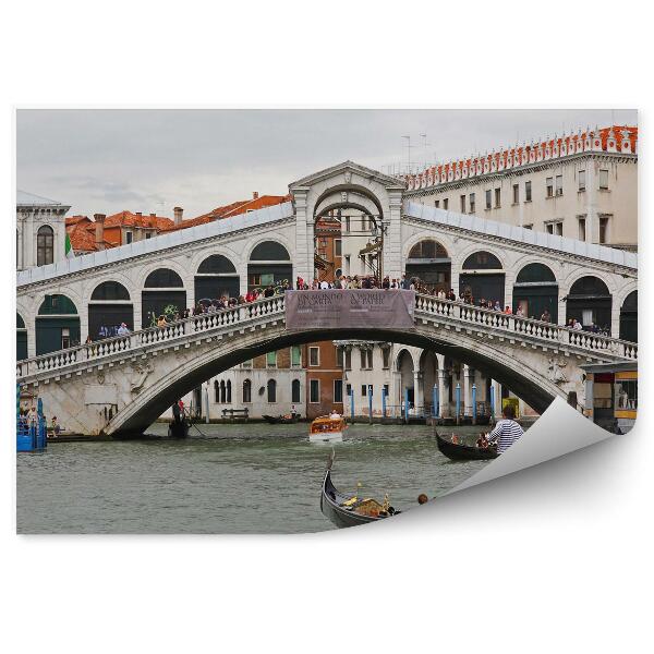 Papier peint Pont du Rialto Grand Canal Bâtiments Gondoles Personnes Venise