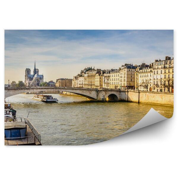 Papier peint Bâtiments Seine Bateaux Arbres Cathédrale Notre Dame