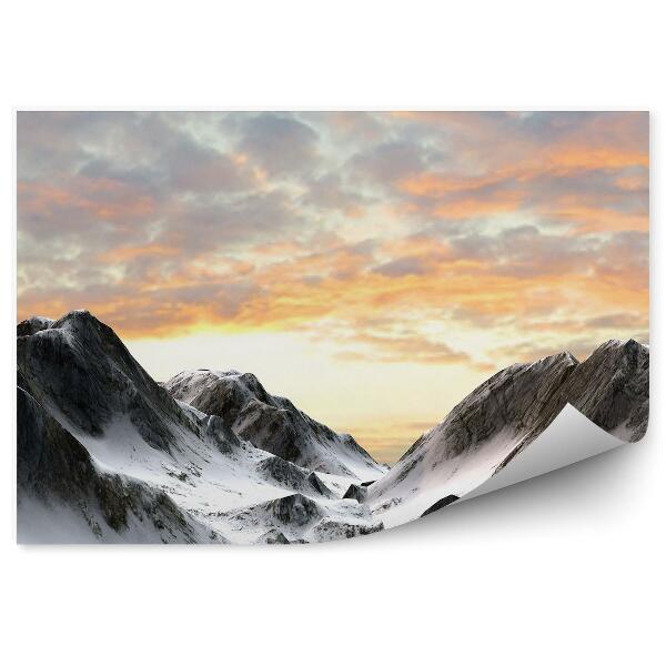 Papier peint Montagnes Neige Hiver Coucher De Soleil Ciel