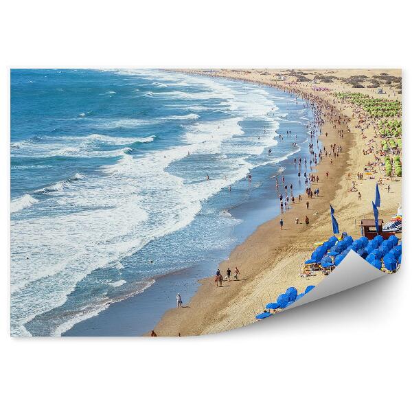 Papier peint Maspalomas Plage Océan Palmiers Parasols Personnes Vagues