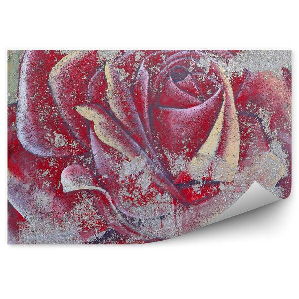 Papier peint Rose rouge fond gris mural