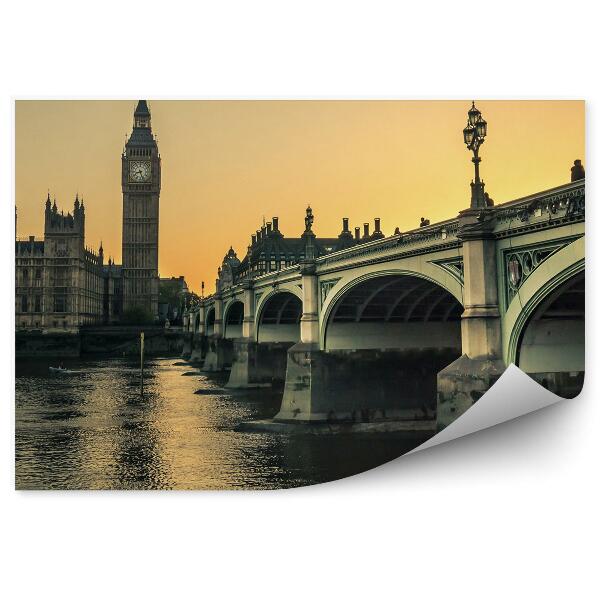 Papier peint Westminster Palace Big Ben Bridge Thames Londres Coucher de soleil