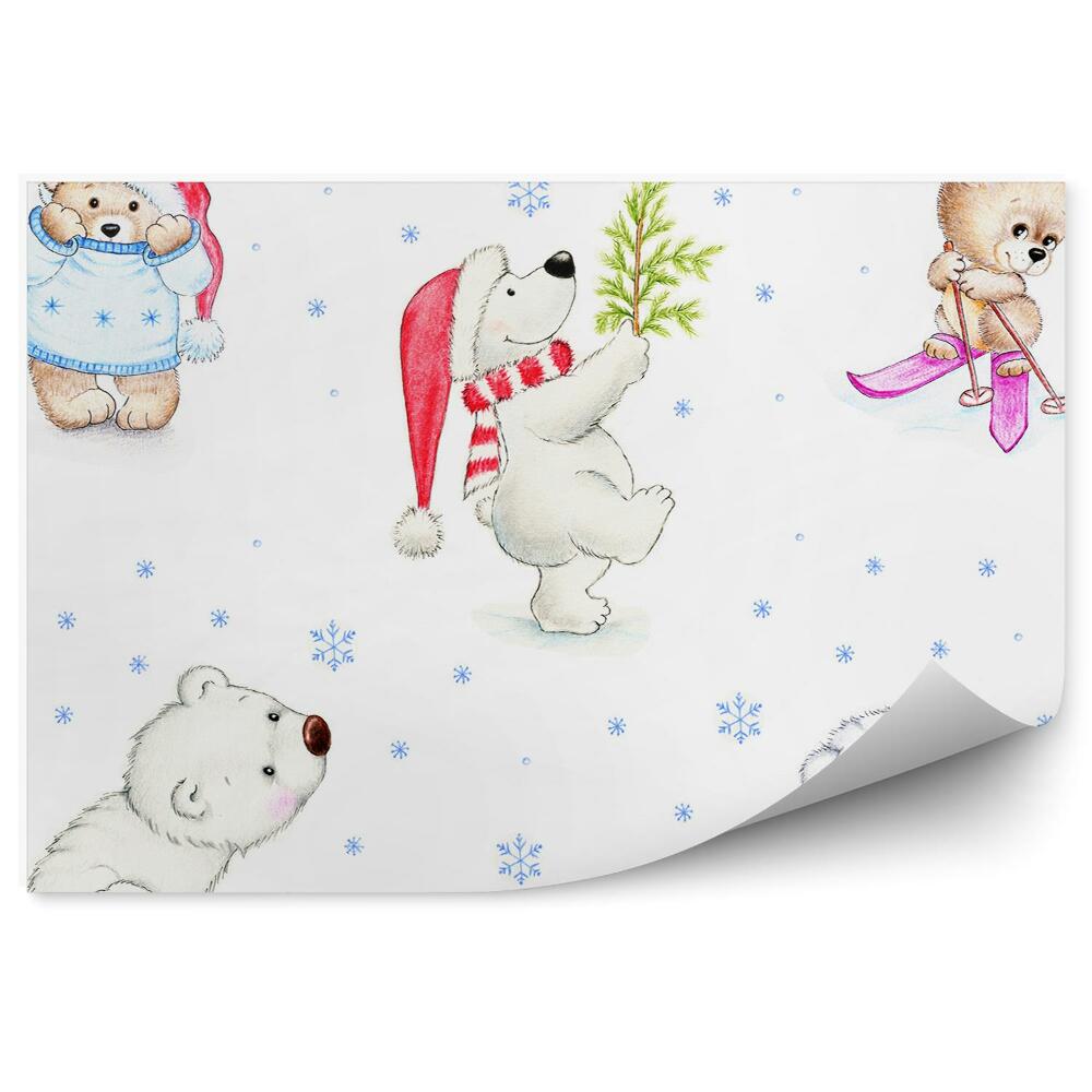 Tapisserie murale Ours en peluche ski d'hiver arbre de Noël