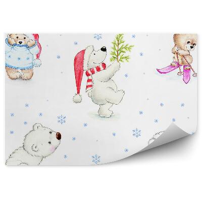 Tapisserie murale Ours en peluche ski d'hiver arbre de Noël