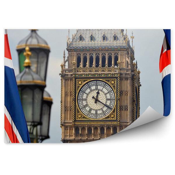 Papier peint Big Ben Drapeaux d'Angleterre Lanternes Londres