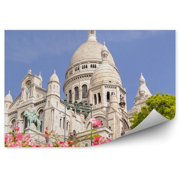 Papier peint Cathédrale du Sacré-Cœur Fleurs Arbres Ciel Paris France