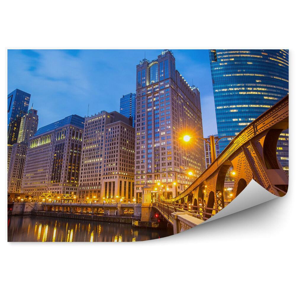 Papier peint Gratte-ciel Ciel Pont Rivière Lumière Nuit