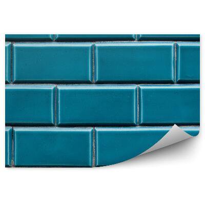 Papier peint Carrelage bleu brique horizontal 3d mur en béton
