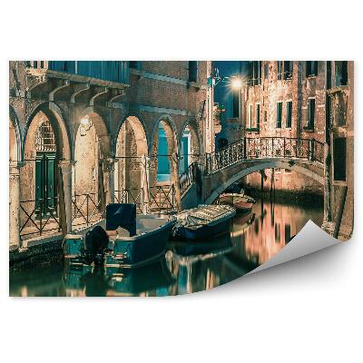 Papier peint Venise canal de nuit bateaux arches architecture