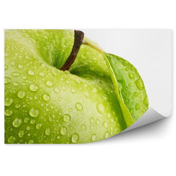 Papier peint Pomme verte avec feuilles de gouttes d'eau