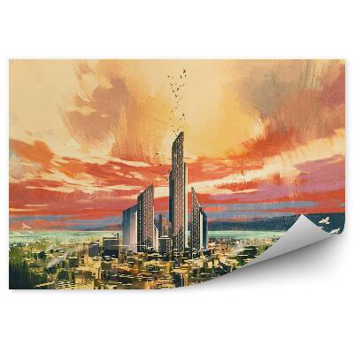 Papier peint Ville Science-Fiction Arbres Herbe Ciel Coloré