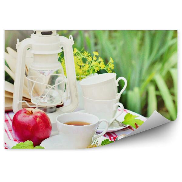 Papier peint panoramique Tasse de thé jardin pique-nique pomme livre