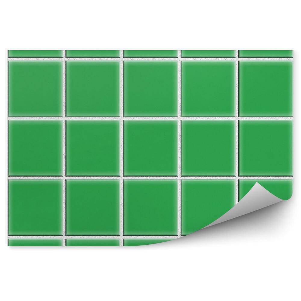 Papier peint Carreaux verts en damier cube fond blanc