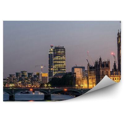Papier peint Big Ben Bridge Thames Boats Skyscrapers Sky