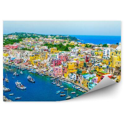 Papier peint Ville colorée bateaux maisons architecture