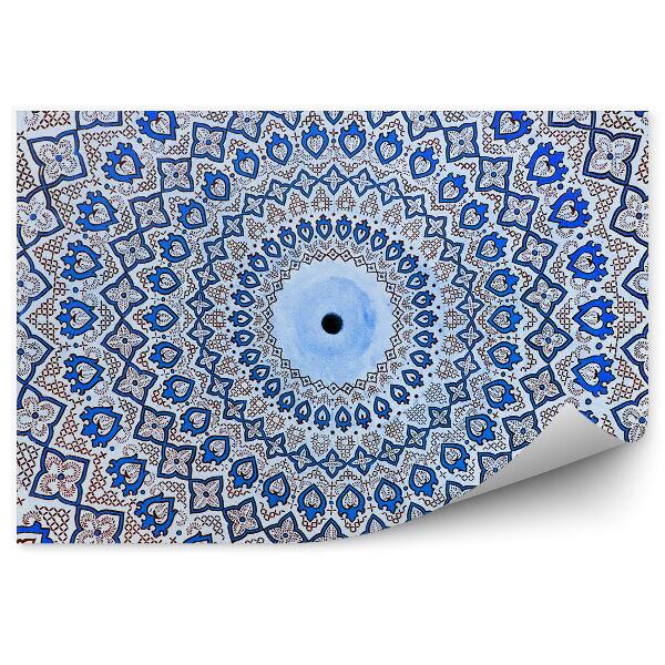 Papier peint Motif oriental bleu noir abstrait fond blanc