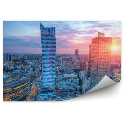 Papier peint Panorama De Varsovie Gratte-Ciel Bâtiments Route Ciel Nuages