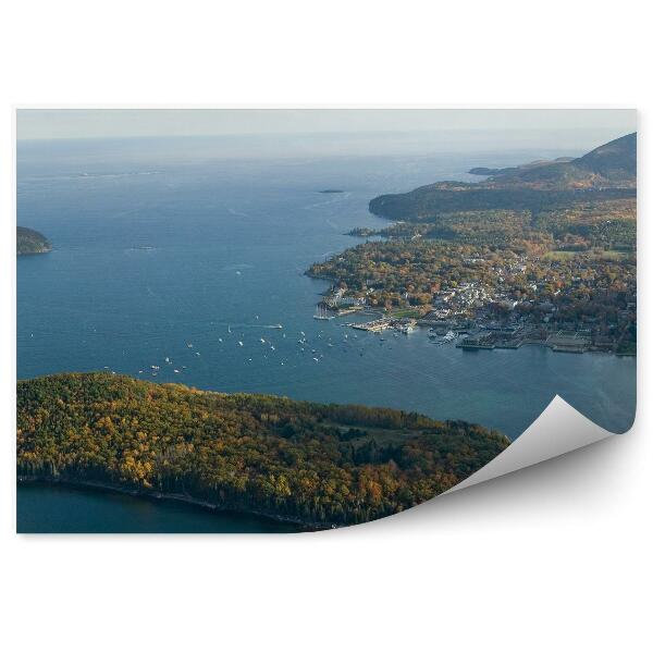 Papier peint Vue D'oiseau Île Porc-Épic Plantes Arbres Océan Bateaux Bâtiments Ciel